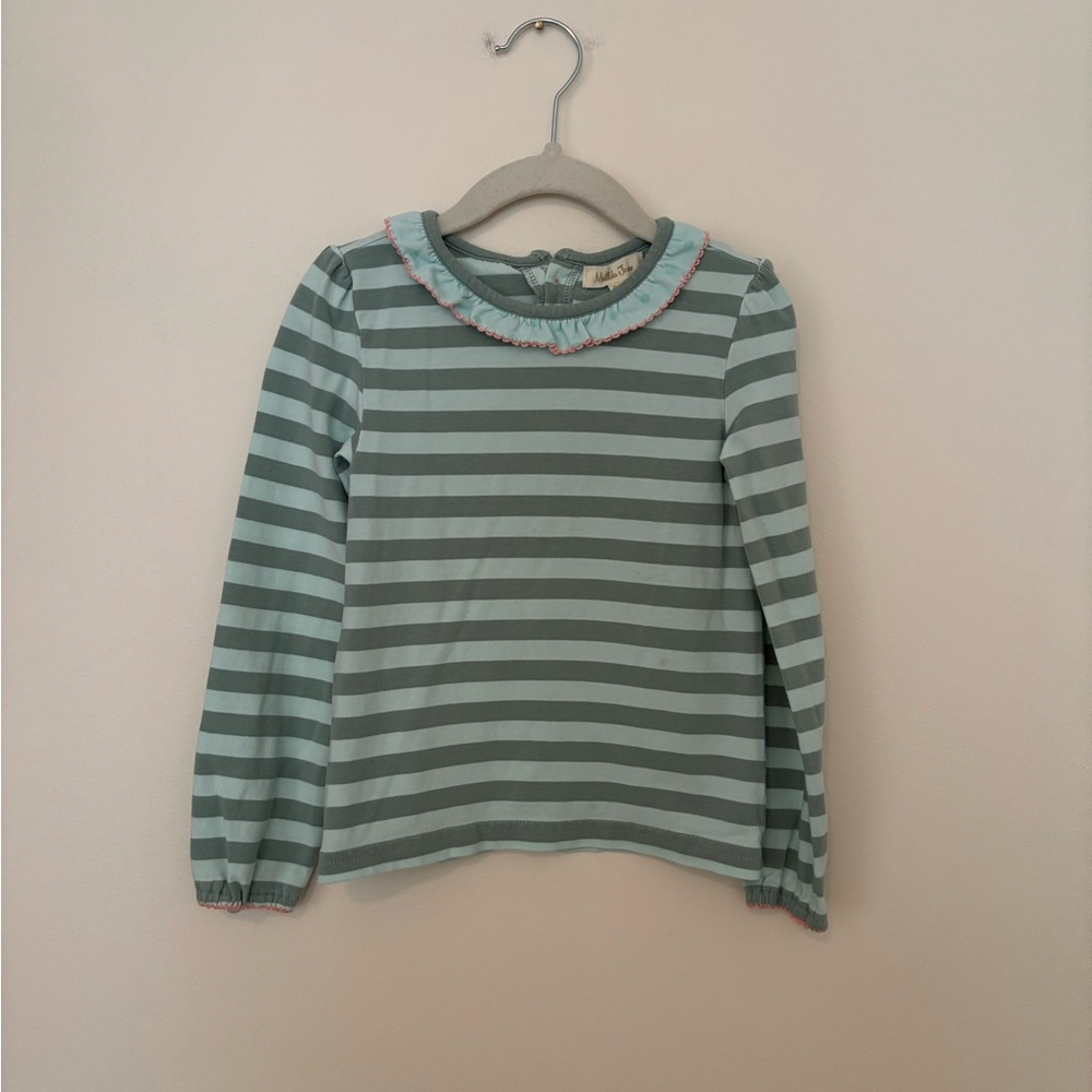 Matilda Jane Mint and Green Striped Ruffle Collar Long Sleeve Top